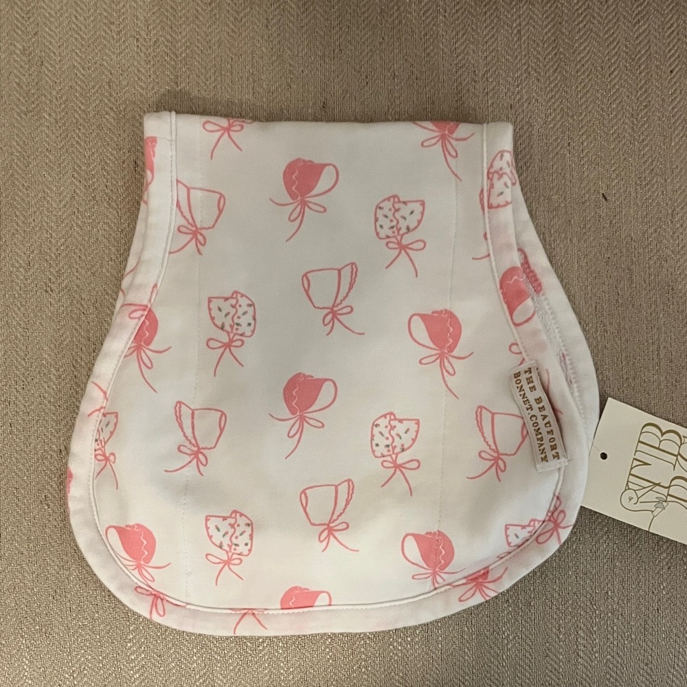 The Beaufort Bonnet Company White and Pink Bow Print Burp cloth